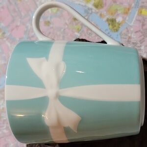 Tiffany & Co. Blue White Ribbon Bone China Mug Embossed Bow Japan Made Cup